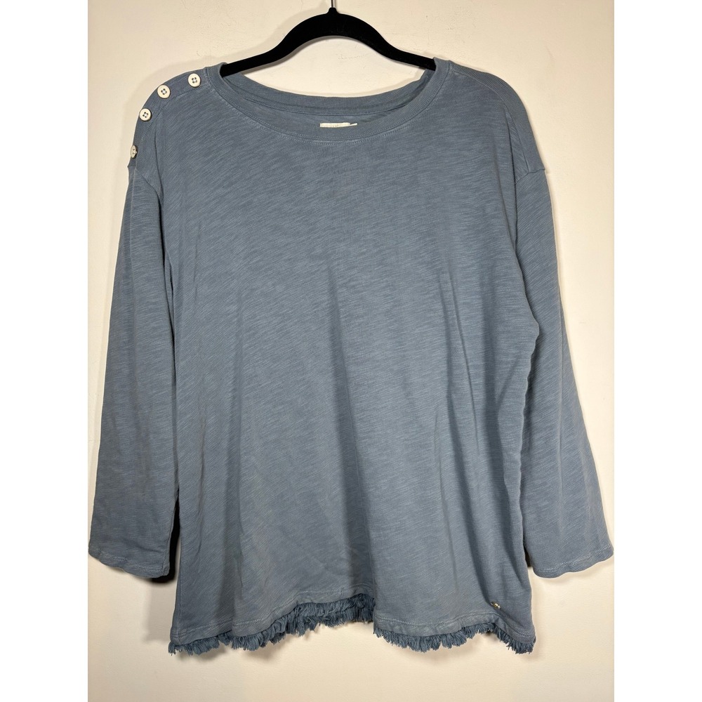 Spartina 449 Top Blue Frayed Fringe Hem Slub Knit Boho Coastal CasualXL